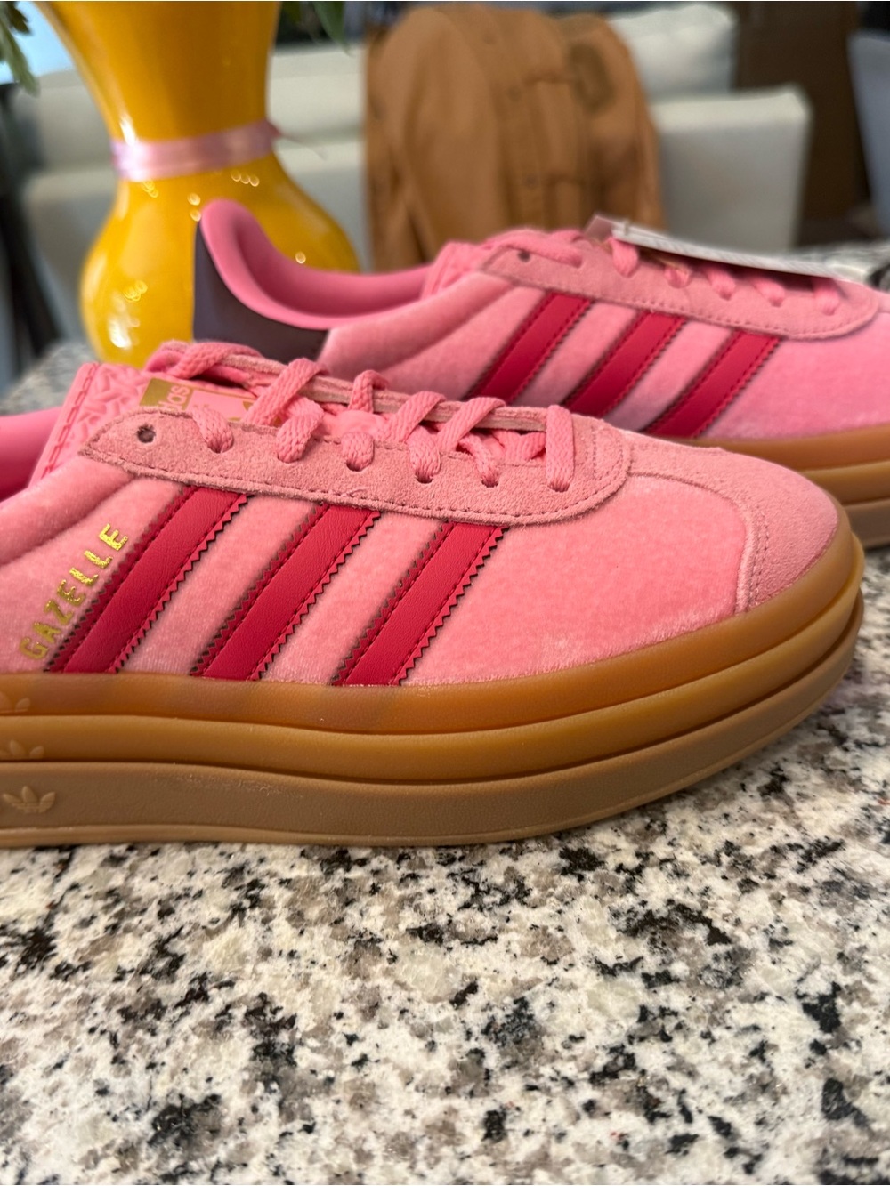 5W New adidas Gazelle Bold J Pink Suede Sneakers with Gum Sole